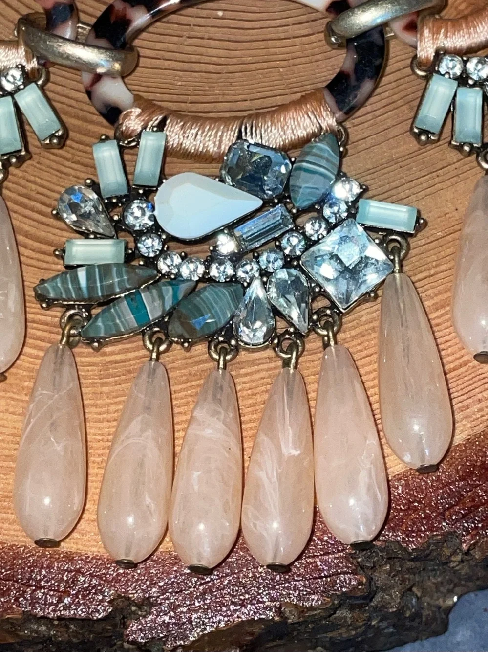 Anthropologie Rope Beaded Fringe Statement Bib Necklace Bohemian Chunky Peach
